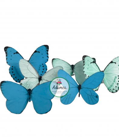 Tematici - Topper de tort cu element special din carton sub forma de fluture albastru bleu deschis intens