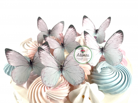 Tematici - Topper de tort cu element special din carton sub forma de fluturasi roz bleu pastel pentru baby shower