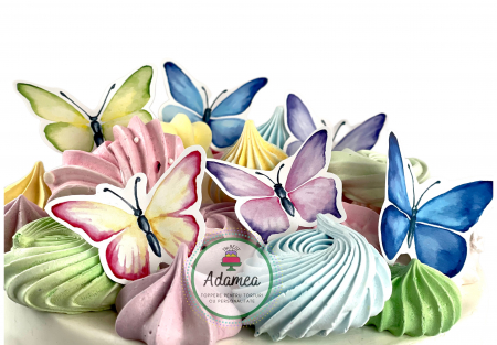 Topper de tort cu element special din carton sub forma de fluturi colorati diferit