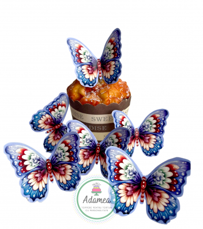 Fluturași - Topper de tort  personalizat cu element special din carton sub forma de  fluturi cu albastru
