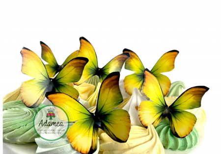 Topper de tort cu element special din carton sub forma de fluturi galbeni cu verde