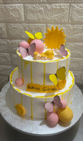Topper tort cu fluturi din carton galben lamaie [5]