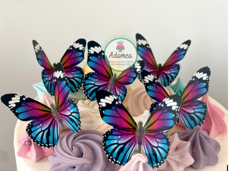 Set 6 toppere din carton cu fluturi monarh roz cu albastru