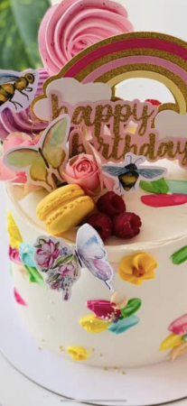 Topper tort cu fluturi din carton cu fluturi pastel si aripa cu flori [3]