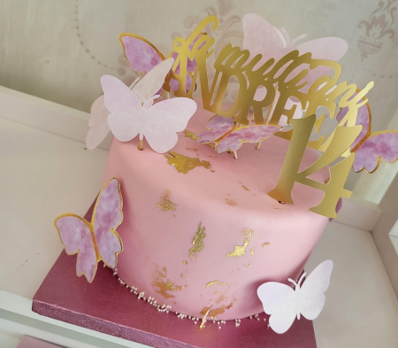 Set 6 fluturi roz auriu pentru tort [4]