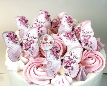 Set 6 fluturi roz cu flori