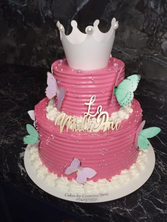 topper de tort cu element special din carton sub forma de fluturi roz cu auriu [14]