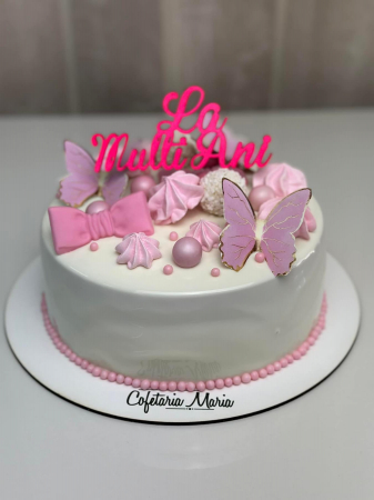 topper de tort cu element special din carton sub forma de fluturi roz cu auriu [5]