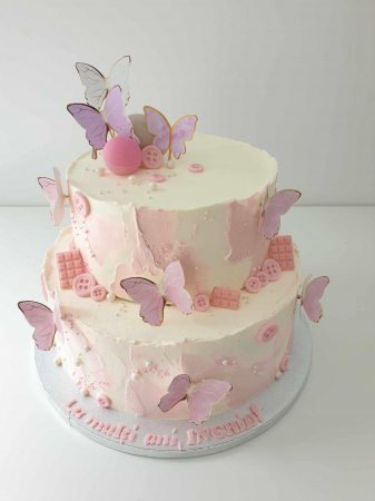 topper de tort cu element special din carton sub forma de fluturi roz cu auriu [11]