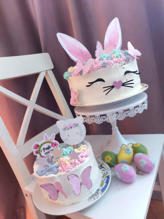 topper de tort cu element special din carton sub forma de fluturi roz cu auriu [6]