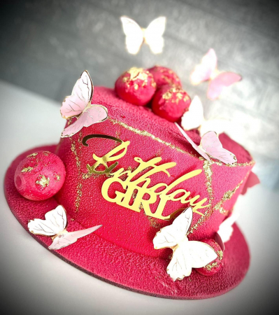 topper de tort cu element special din carton sub forma de fluturi roz cu auriu [7]