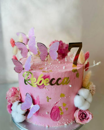 topper de tort cu element special din carton sub forma de fluturi roz cu auriu [10]