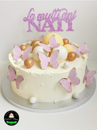 topper de tort cu element special din carton sub forma de fluturi roz cu auriu [1]