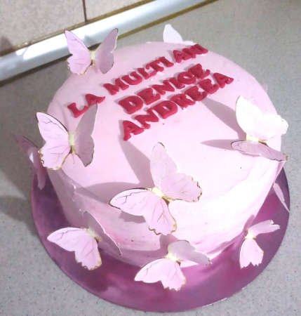 topper de tort cu element special din carton sub forma de fluturi roz cu auriu [15]