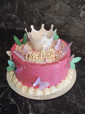 topper de tort cu element special din carton sub forma de fluturi roz cu auriu [8]