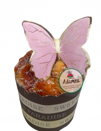 topper de tort cu element special din carton sub forma de fluturi roz cu auriu [12]