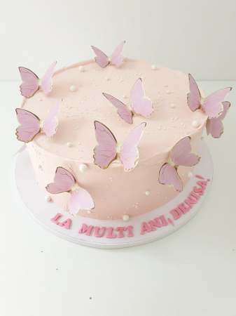 topper de tort cu element special din carton sub forma de fluturi roz cu auriu [2]