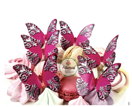 Topper tort cu fluturi din carton roz fucsia