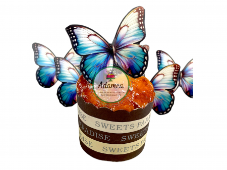Topper de tort cu element special din carton sub forma de fluture sticlos cu albastru