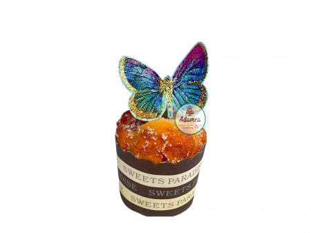 Fluturași - Topper de tort cu element special din carton sub forma de fluturi tip glitter multicolorat predominannt albastru