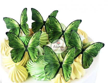 Topper tort cu fluturi din carton verde matase