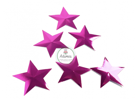 Steluțe, nori, luna si soare - Toppere te tort din carton cu stelute efect 3D roz fucsia