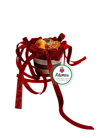 Fundite din panglica - Set toppere de tort personalizat festiv cu 6 fundite din catifea rosie metalizata