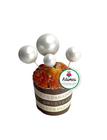 Toppere tort - Topper de tort  personalizat cu element special din acril sub forma de bile sau sfere pentru torturile cu baloane alb sidef metalic