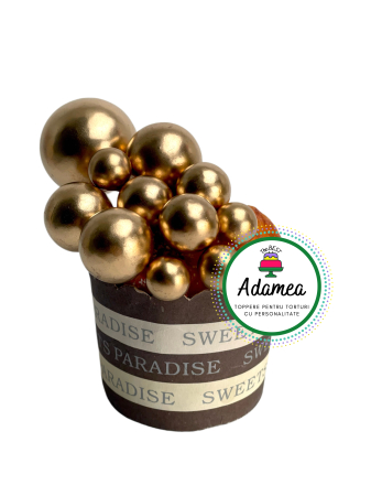 Bile/sfere/baloane - Topper de tort  personalizat cu element special din acril sub forma de bile sau fere pentru torturile cu baloane auriu