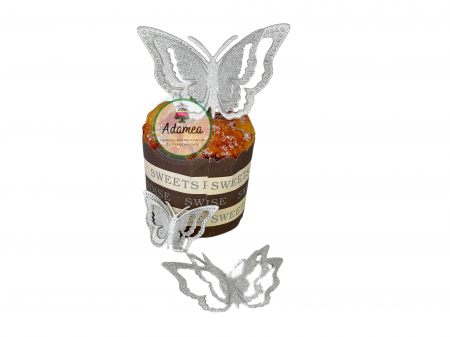 Topper de tort cu element special din carton sub forma de fluture 3D argintiu glitter