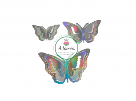 Topper de tort cu element special din carton sub forma de fluture 3D argintiu oglinda heliomat [1]
