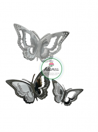 Topper de tort cu element special din carton sub forma de fluture 3D argintiu oglinda [1]