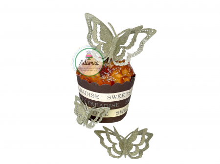 Fluturași - Topper de tort cu element special din carton sub forma de fluture 3D auriu antichizat  glitter