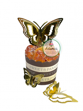 Topper de tort cu element special din carton sub forma de fluture 3D auriu oglinda