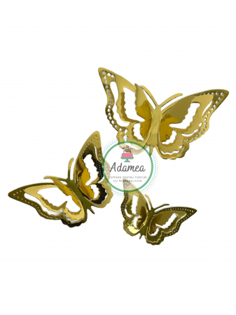 Topper de tort cu element special din carton sub forma de fluture 3D auriu oglinda [1]