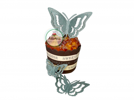 Tematici - Topper de tort cu element special din carton sub forma de fluture 3D bleu deschis glitter