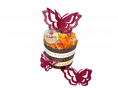Fluturași - Topper de tort cu element special din carton sub forma de fluture 3D grena rosu glitter sclipici