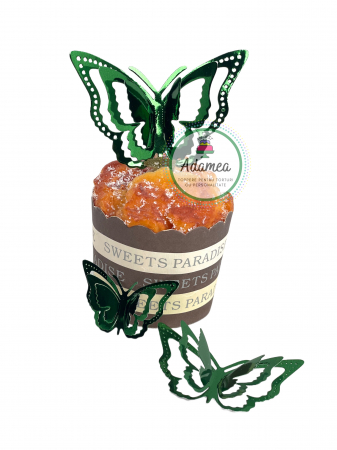 Topper de tort cu element special din carton sub forma de fluture 3D verde oglinda