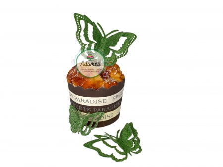 Topper de tort cu element special din carton sub forma de fluture 3D verde glitter