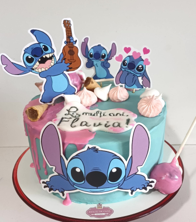 Topper de tort  personalizat cu element special din carton sub forma de  3 ipostaze mici cu Stitch [2]
