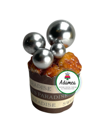 NOUTĂȚI - Topper de tort  personalizat cu element special din acril sub forma de bile sau fere pentru torturile cu baloane argintiu silver metalic