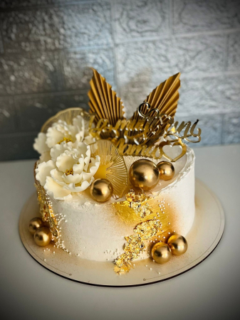 Topper de tort  personalizat cu element special din acril sub forma de bile sau fere pentru torturile cu baloane auriu gold metalic [4]