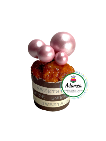 NOUTĂȚI - Topper de tort  personalizat cu element special din acril sub forma de bile sau sfere pentru torturile cu baloane roz pal sidef metalic