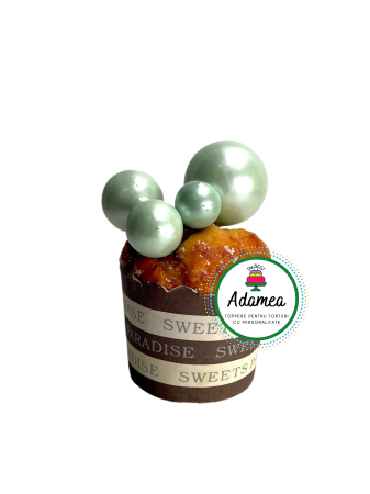 NOUTĂȚI - Topper de tort  personalizat cu element special din acril sub forma de bile sau sfere pentru torturile cu baloane vernil verde deschis tiffany light sidef metalic