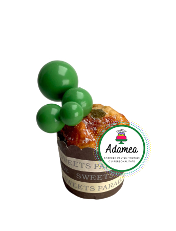 Topper de tort  personalizat cu element special din acril cu bile tip baloane verzi