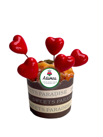 Topper de tort  personalizat cu element special din polistiren sigilat rosu lucios sub forma de 5 inimioare [1]