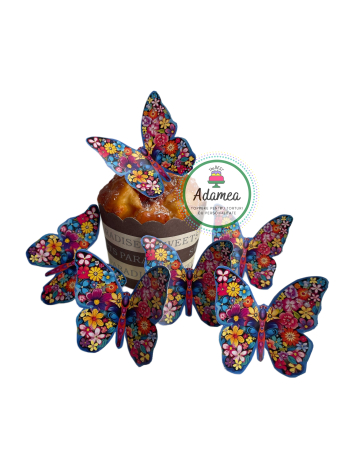 Toppere tort - Topper de tort  personalizat cu element special din carton cu 6 fluturasi colorati cu floricele