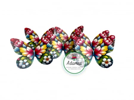 Fluturași - Topper de tort  personalizat cu element special din carton sub forma de 6 fluturi cu imprimeu floral