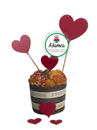 Sfantul Valentin - Dragobete - iubire - Topper de tort  personalizat cu element special din carton sub forma de 6 inimioare rosu sidef  tip baloane