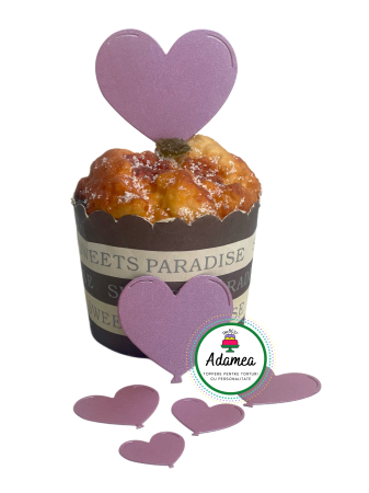 Sfantul Valentin - Dragobete - iubire - Topper de tort  personalizat cu element special din carton sub forma de 6 inimioare roz mov sidef  tip baloane